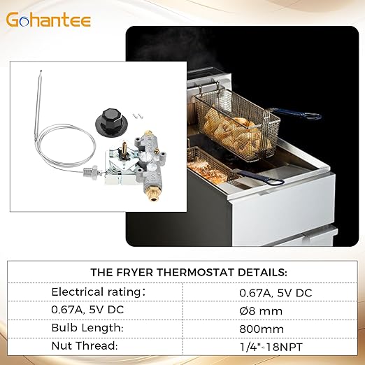 Gohantee Gas Fryer Thermostat, Thermostat for 1/4" Mpt Mpt Stuff Box, Thermostat 200-400F Compatible with Pitco P5047588, Pitco GSA60301800, Pitco 4290-006 Gas Thermostat for Adcraft deep Fryer