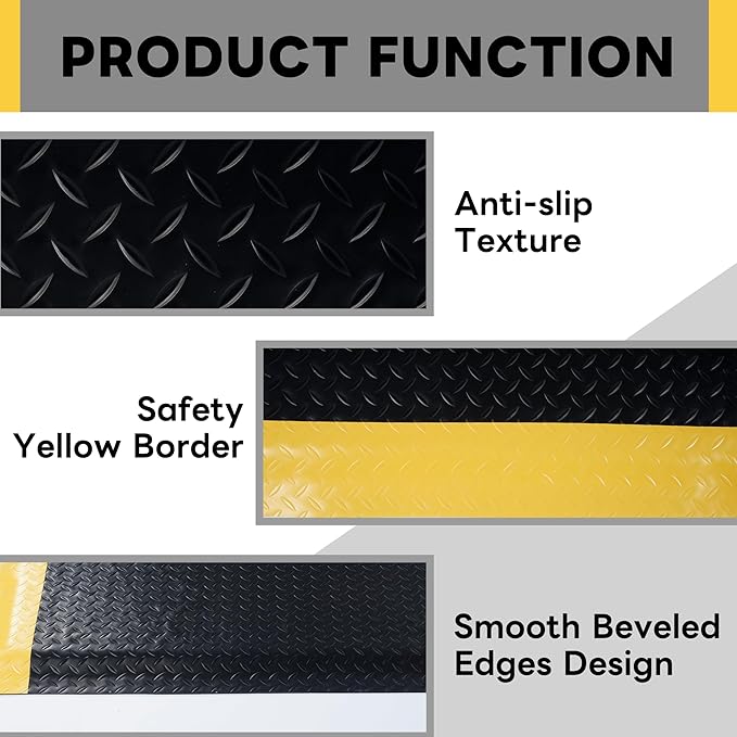 Nisorpa Anti Fatigue Mats Industrial 2' x 5' Ergonomic Standing Mat 15/16" Extra Thick Cushioned Shop Floor Mats Kitchen Mats Heavy Duty Commercial Diamond Plate Support for Leg & Back Pain