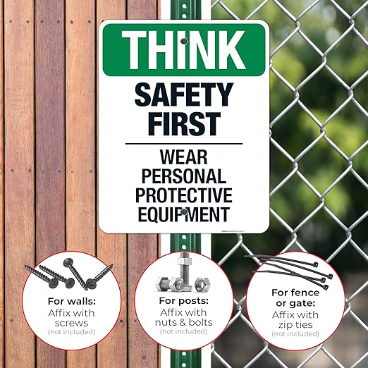 Think Safety First Wear Personal Protective Equipment Sign, 24x30 Inches, Rust Free .063 Aluminum, Fade Resistant, Made in USA