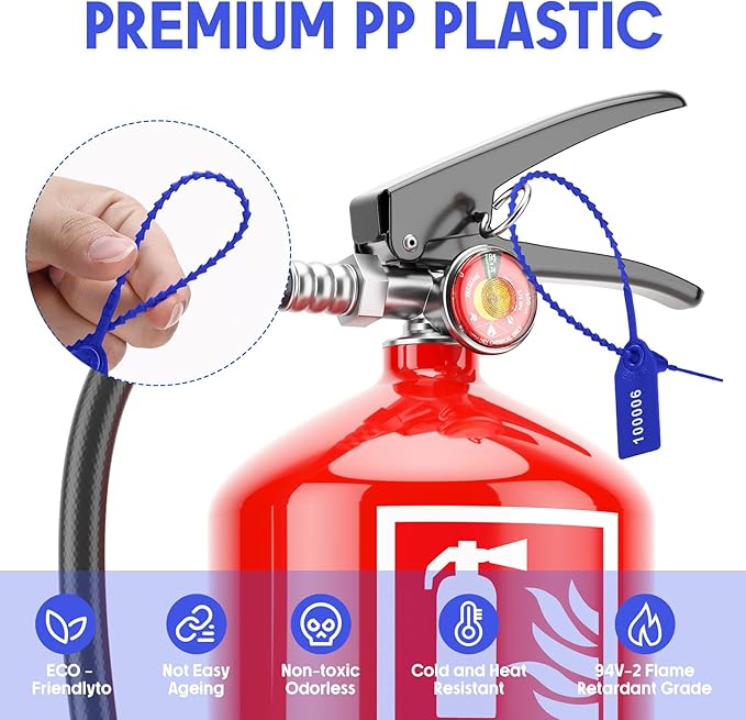 1000 Pcs Plastic Tamper Seals Fire Extinguisher Tags Security Tags Seals Safety Numbered Zip Ties Labels Safety Disposable Self Locking Signage 250 mm Length (Blue)