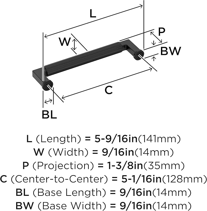 Amerock Ballard 5-1/16 inch (128mm) Center-to-Center Matte Black Cabinet Pull, BP37644MB