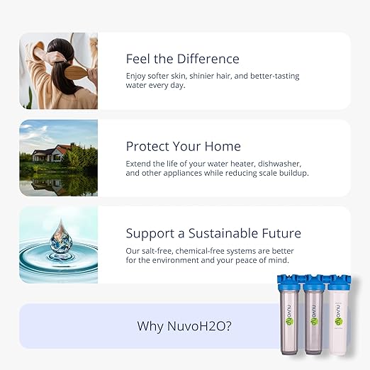 NuvoH2O Advanced 3-Stage Citrus-Based, Salt-Free Water Filter System + Water Softener with Chloramine and Sediment Filtration – Healthy & Pure Water – Removes Scale (Whole Home Trio System)
