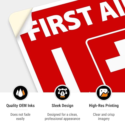 First Aid Kit Sign, (2 Pack) Sticker, 10x7 Inches, 4 Mil Vinyl Self Adhesive Durable Decal Stickers, Long Lasting, Weatherproof and UV Protected, Made in USA by Signs