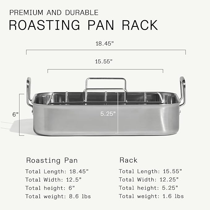 Made In Cookware - Stainless Clad Roasting Pan - 3-Ply Stainless Clad - Professional Cookware - Crafted in Thailand