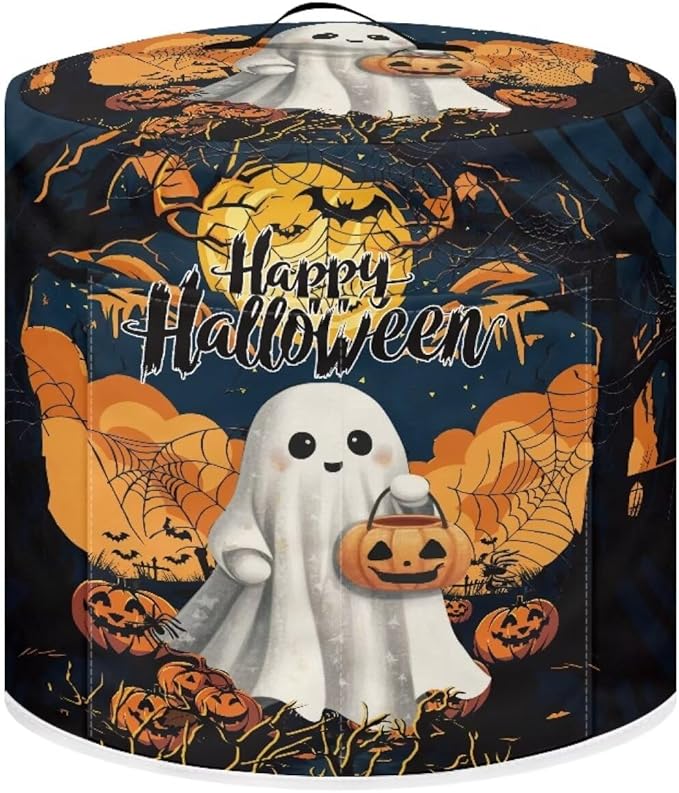 Dust Cover for Kitchen Appliance for 3 Quart Pressure Cooker Air Fryer Rice Cooker Dust Cover with Top Handle and Pocket Happy Halloween Ghost Print