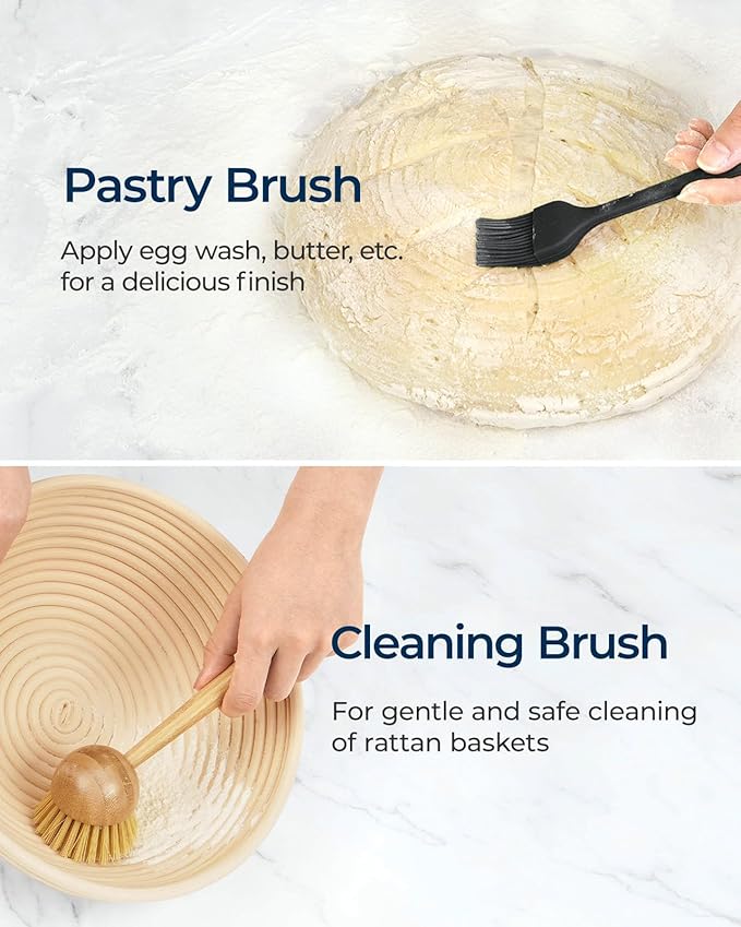 Clearance Final Stock - Lorzon Banneton Bread Proofing Basket Gift Set of 2 (10" Round & Oval Rattan) - Sourdough Bread Baking Supplies Making Tools with Bakers Couche & Sourdough Starter Kit
