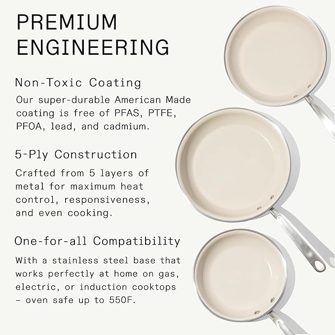 Made In Cookware - 3-Piece (Includes 8",10",12") Ceramic Non Stick Frying Pan Set (Stainless Handle) - 5-Ply Stainless Clad with Stay-Cool Handle - Professional Cookware