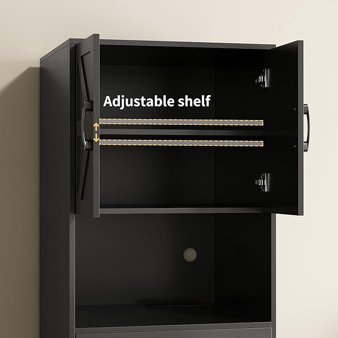 Mini Fridge Stand with Storage and Power Outlet, Coffee Bar Cabinet with Microwave Shelf, – Fits Most Mini Fridges and Wine Coolers, for Dorm, Kitchen, or Office Black KH03MRB