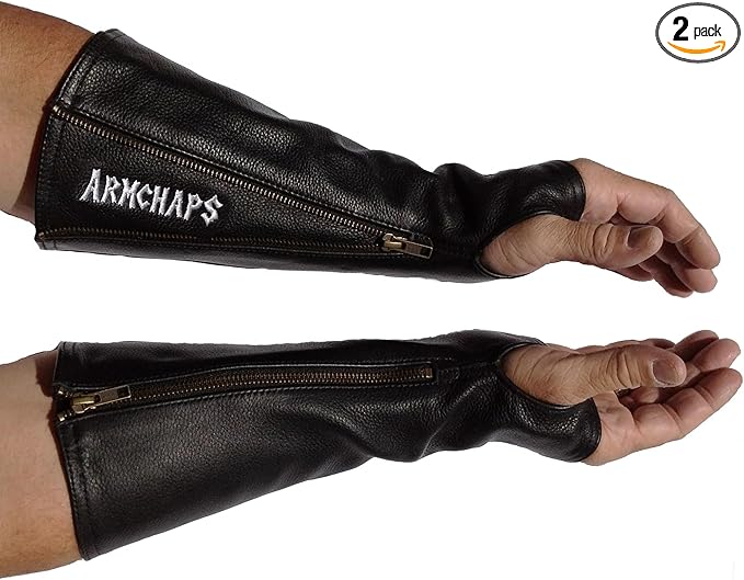 Arm Chaps Leather Protective Sleeves Arm Guard - Prevent Cuts, Scratches & Bruises - Genuine Cowhide - Ideal for Gardening & Construction - Left & Right Form-Fitting. Black (1 Pair/Small).