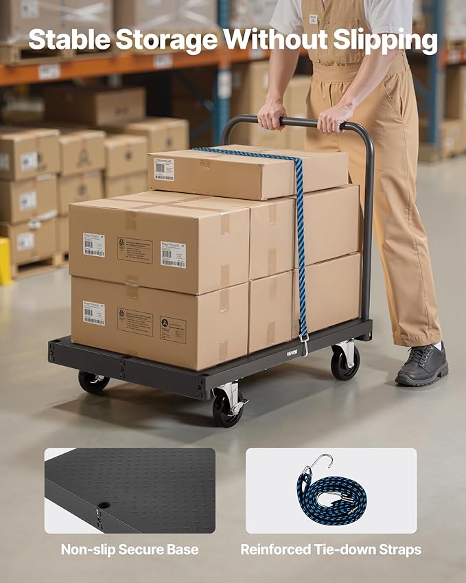 VEVOR Drywall Cart Dolly, 1800 lbs Load Capacity, 2-in-1 Steel Panel Truck Cart with 5 inch Swivel Casters, 36 x 24 inch Platform Truck with 4 Side Handrails for Factory, Warehouse, Garage, Black