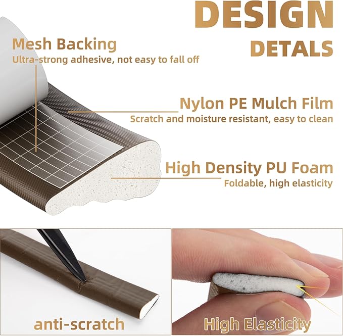 2Pcs×196" Wedge-Shape Foam Window Weather Stripping Door Seal Strip,Soundproofing Frame Insulation Tape for Exterior Front Door,Noise Cancelling Window Inserts,Door Gap Filler Light Blocker,Brown