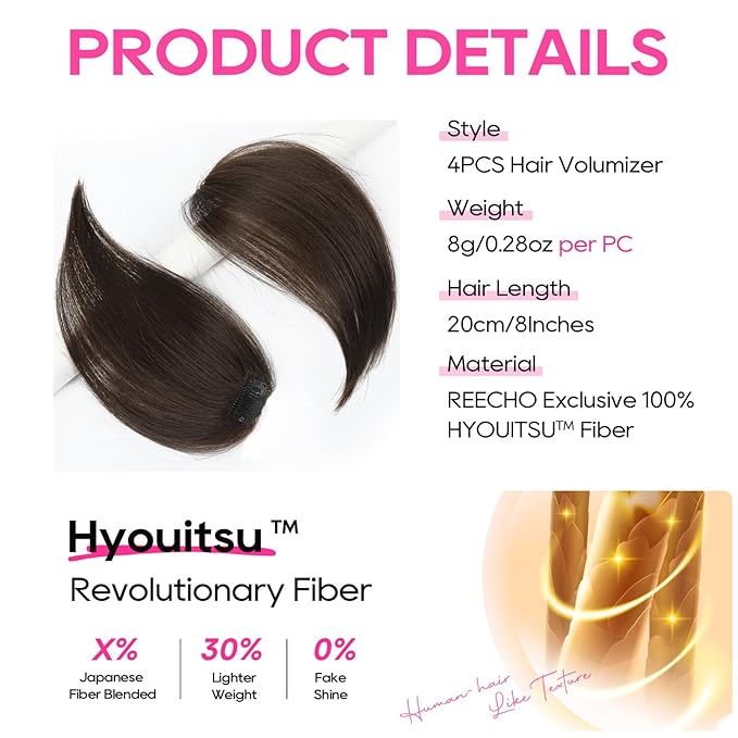 REECHO Clip in Hair Volumizer, Short Thick Clip in Hairpieces Adding Extra Hair Volume Extensions for Women with Thin Fine (Chocolate Brown, 8 Inch(Pack of 4))