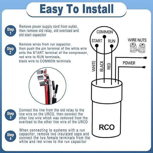 RCO410 3 in 1 Compressor Hard Start Capacitor Kit for Refrigerators & Freezers 1/4-1/3 H.P. 115VAC (1)