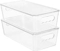Vtopmart 2pcs Clear Organizers and Storage Bins with Lids, Stackable Plastic Storage Containers with Handles for Fridge, Freezer, Pantry, Cabinet, Kitchen Organization
