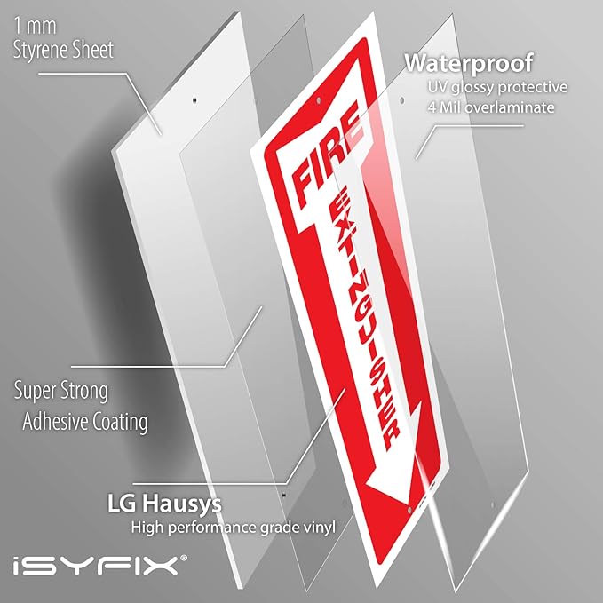 iSYFIX Fire Extinguisher Signs – 10 Pack 4x12 Inch – 40 mil Thick Polystyrene Plastic, Laminated for Ultimate UV, Weather, Scratch, Water & Fade Resistance, Indoor & Outdoor