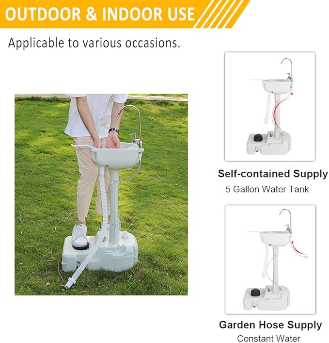 VINGLI Portable Sink and Toilet Combo| Self-contained 5 Gal Hand Washing Station and 5.3 Gal Flushing Toilet, Perfect for Camping/RV/Boat/Road Tripper/Camper