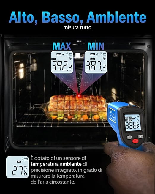 Infrared Thermometer Laser Temperature Gun, Digital Surface Heat Temp Gun Non-Contact for Cooking Food, Pizza Oven, Griddle Meat, Refrigerator, HVAC, Grill, Engine -58℉~986℉