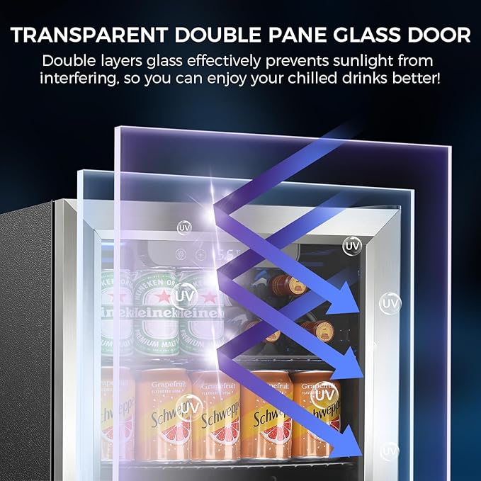 68 Can Beverage Refrigerator Mini Fridge Cooler Glass Door for Beer Soda or Wine, Freestanding Drink Cooler LED Temperature Control for Bar Home, Office 1.7CUFT