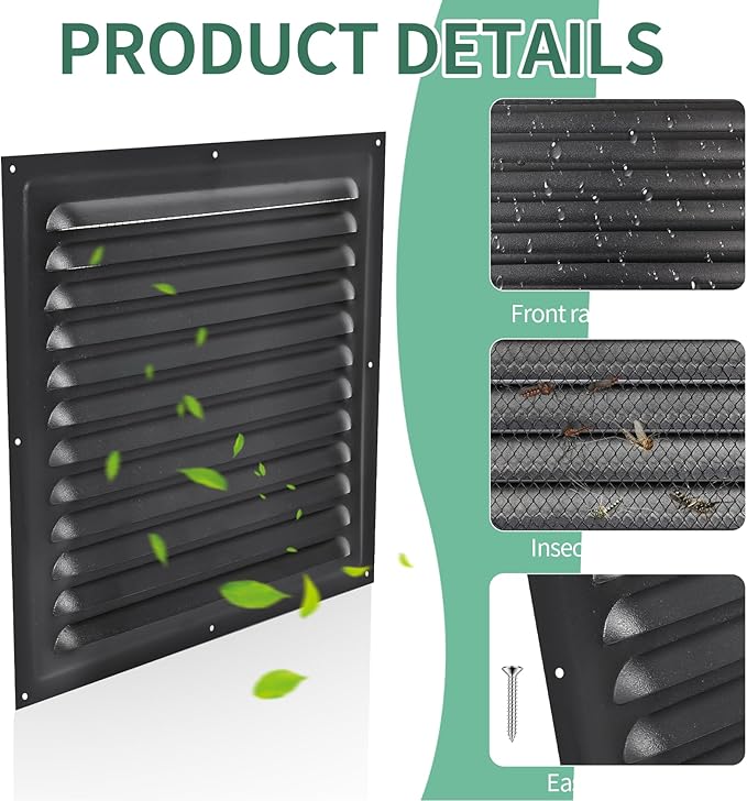 Gable Vents (10" x 10" 3Pcs) Aluminum Walls, Lofts, Garages more, More with Screens, Metal Shed Vents, Outdoor Houses, Loft Ceiling Reinforcement, Square Vents, Blinds, Exterior Grille(Black)