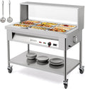 ROVSUN 72QT Steam Table, 9-Pan Electric Commercial Food Warmer Stainless Steel Bain Marie w/Acrylic Shield Overshelf Undershelf Temperature Control & Lid for Party Restaurant 8QT/Pan 1500W 110V
