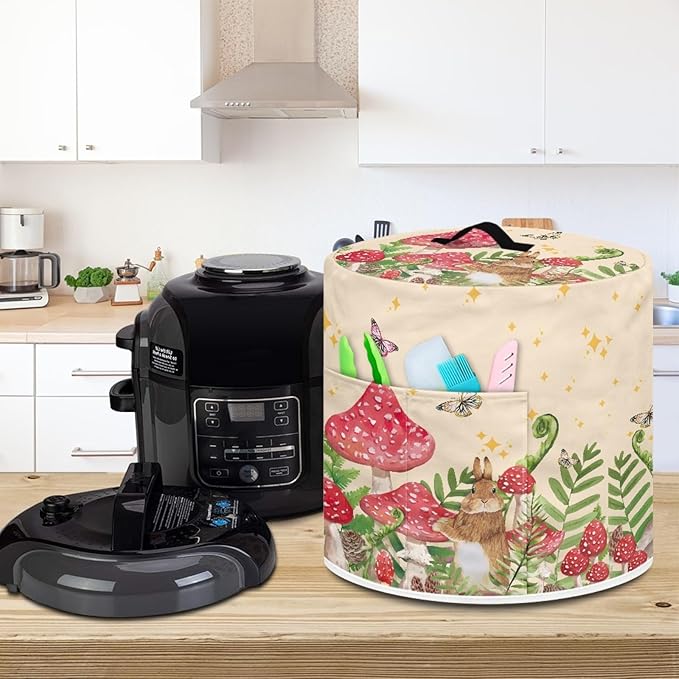 Xoenoiee Rabbit Mushroom Butterfly Pattern Pressure Cooker Cover for 3 qt Instant Pot, Kitchen Appliance Dust Cover with Pockets for Rice Cooker Air Fryer Slow Cooker