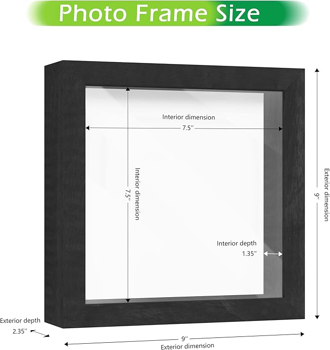 FrameWorks 8x8 Driftwood Wooden Shadow Box Frame – Soft Felt Back, Tempered Glass, and Included Elegant White Ball Push Pins