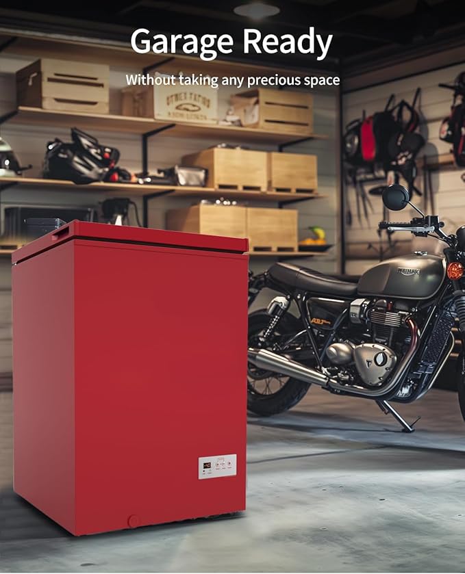 3.5 Cu Ft Chest Freezer - Super-Low Temperature - 2 Removable Baskets - Electronic Control 14℉ to -40℉- Red