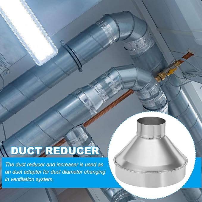 PATIKIL 8 Inch to 3 Inch Round Duct Reducer Increaser Connector, Galvanized Steel Air Duct Adapter Pipe Fitting for Bathroom Kitchen Inline Ventilation Systems, Silver Tone