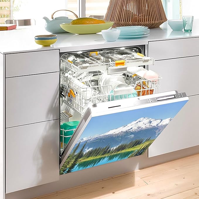 Dishwasher Cover Panel Lake and Mountain Landscape Dishwasher Magnet Cover Decorative Magnetic Refrigerator Sticker Decal Door Vinyl 23x26 in