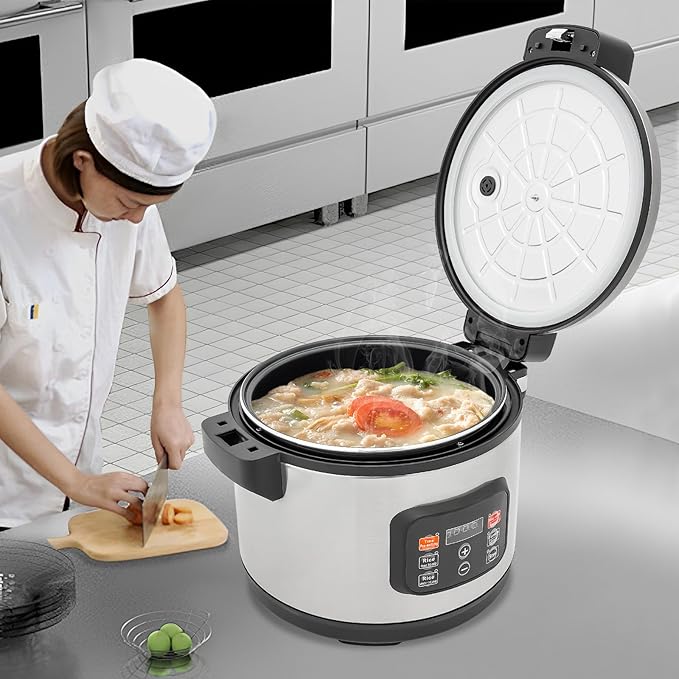Commercial Electric Rice Cooker/Warmer, 13L Large Intelligent Multifunctional Rice Cooker with LED Display, Measuring Cup, Rice Spatula for Cooking Rice, Porridge, Soup