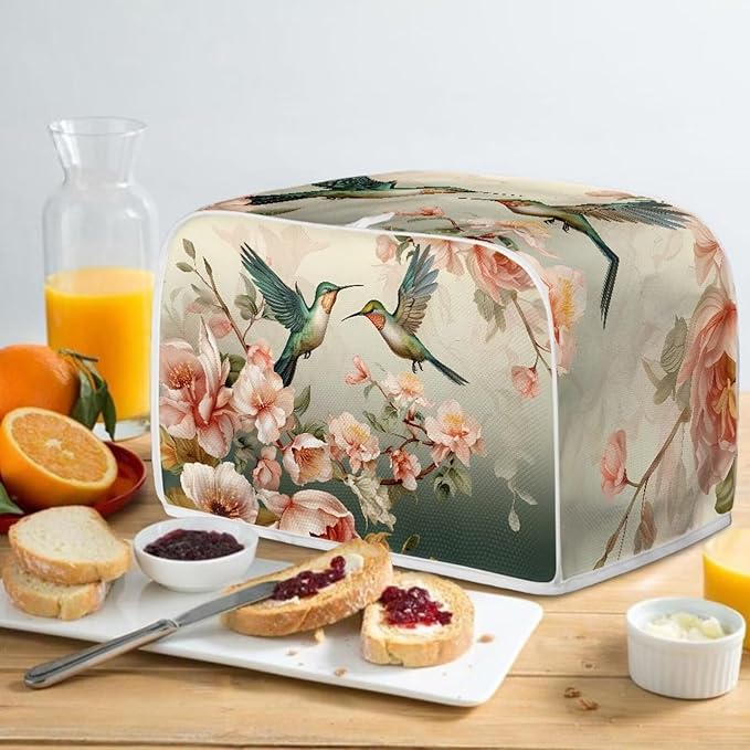 UNICEU Hummingbird Floral Print Toaster Covers 4 Slice Bread Maker Dust Cover Kitchen Small Appliance Dust Protector