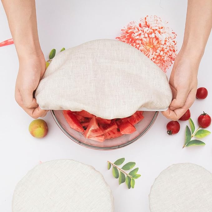 5 Pack Reusable Bowl Covers for Bread Proofing, 100% Pure Linen Bowl Covers 4/6/8/10/12 Inch, Elastic Lids for Sourdough, Dough Proofing and Food Storage