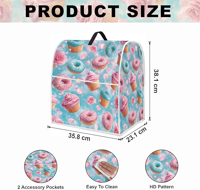 Stand mixer cover with handle and storage bag, reusable and washable, stylish retro floral design, keeps kitchen countertops clean and tidy (fits 6-8 quart mixers).