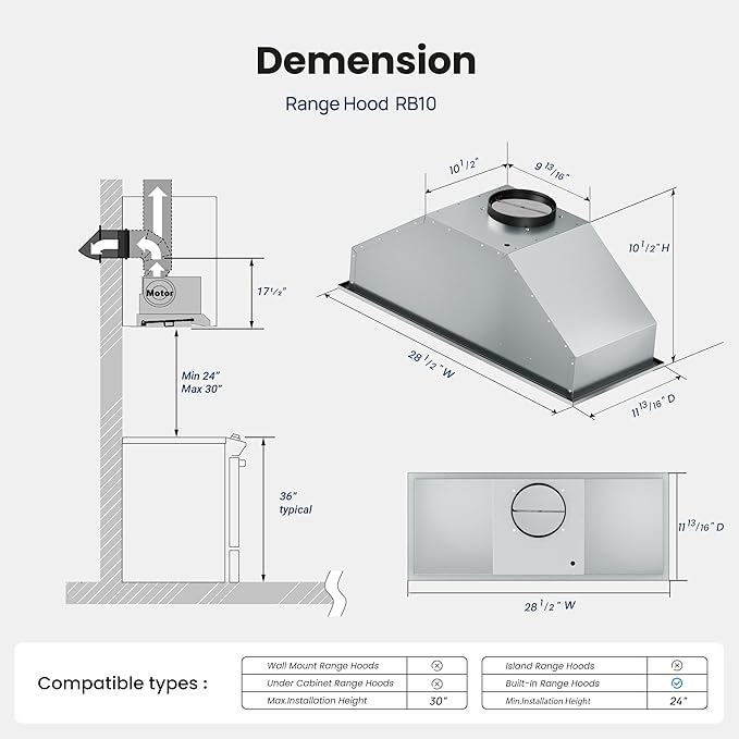 Stainless Steel Range Hood Insert 30 Inch, 580 Max CFM, 5-Layer Aluminum Mesh Filter, LED Lights&3-Speed Push Button Controls for 50% Better Suction, Ducted/Ductless Built Kitchen Vent