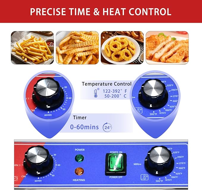 Commercial Deep Fryer, 2 x 15.3Qt Dual Tank Electric Countertop Deep Fryers with Drain, 3800W Large Capacity Stainless Steel Oil Fryer with Baskets and Time&Temp Control for Restaurant Use