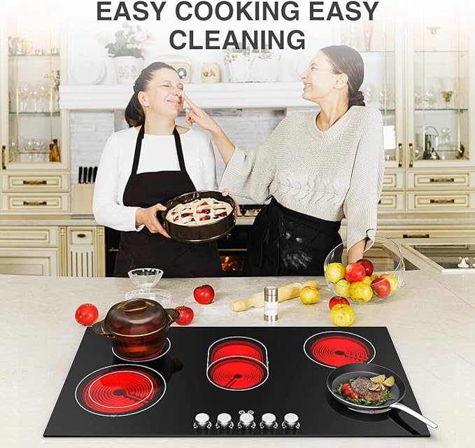 VBGK Electric cooktop 36 inch,240V 8600W 36 inch Induction Cooktop,Built-in and Countertop Electric Stove Top,Knob Control 9 Heating Level Timer & Kid Safety Lock