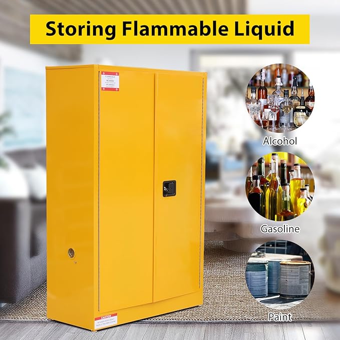 45 Gal Flammable Safety Cabinet, 43" x 18" x 65" Galvanized Steel Industrial Flammable Liquid Storage Cabinet with Adjustable Shelves, Fireproof Double-Wall Design, Manual Close Doors