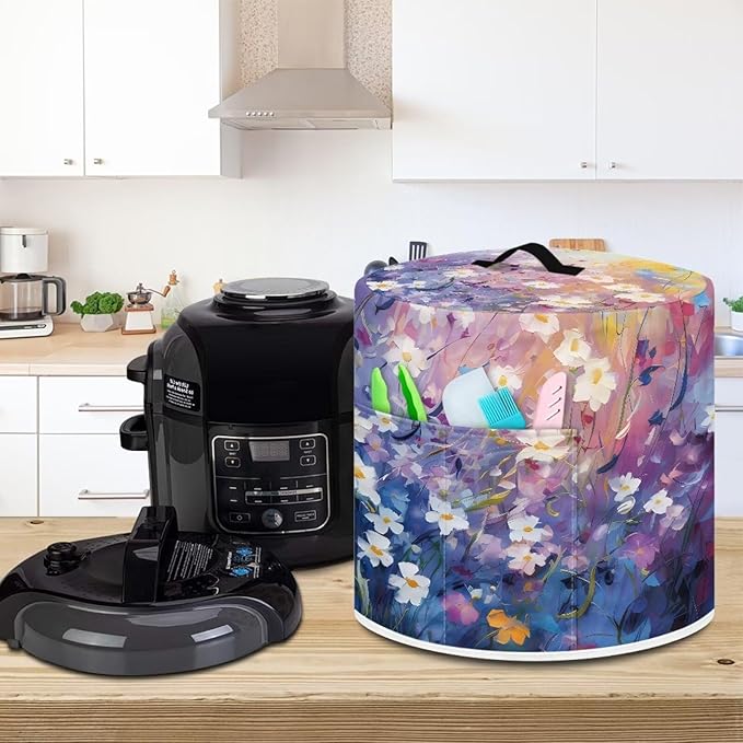 Flashideas Daisy Print Dust Cover for 8 Quart Instant Pot and Extra Accessories, Dust Proof Easy to Clean Pressure Cooker Cover Electric Appliance Cover Air Fryer Accessories with Pocket