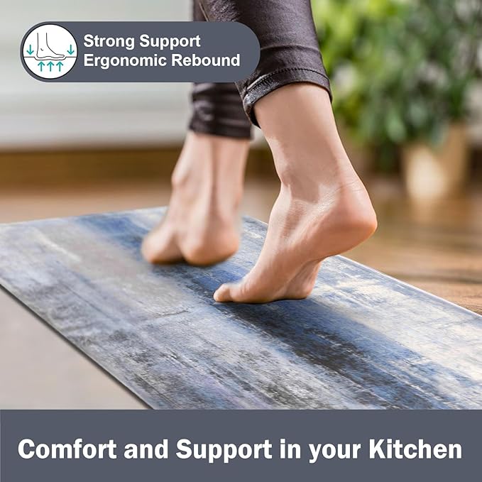MAYHMYO Anti Fatigue Kitchen Mat - Set of 2 - Blue Design Comfort Mats - Cushioned, Non Slip Floor Mat,17.3 x 29 x 0.4 inch + 17.3 x 59 x 0.4 inch