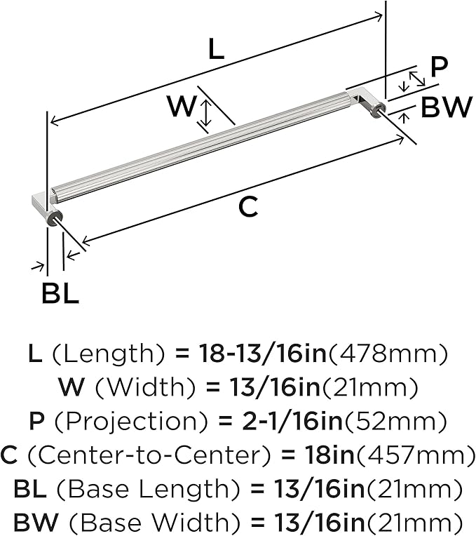 Amerock Ballard 18 inch (457mm) Center-to-Center Polished Nickel Appliance Pull, BP37651PN