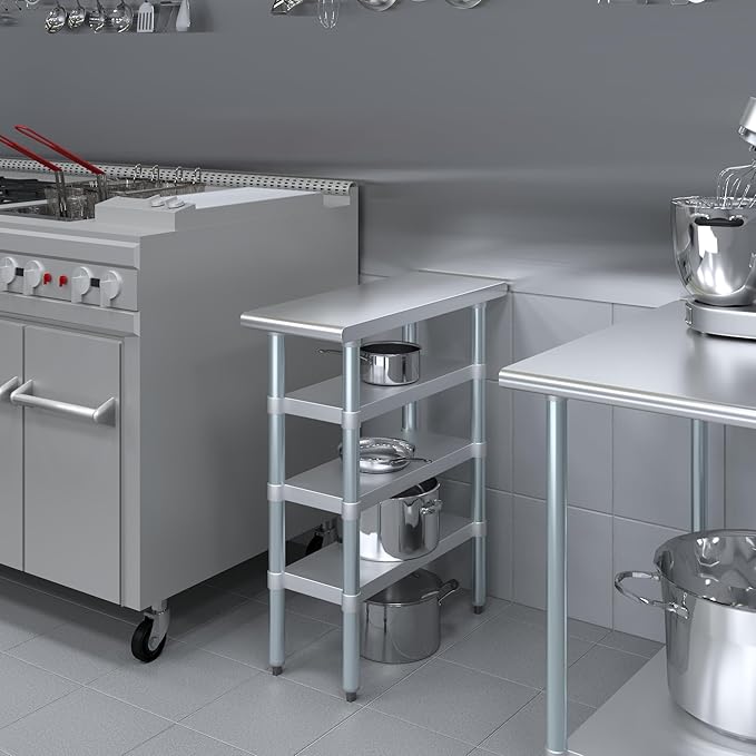 30 in. x 12 in. Stainless Steel Work Table with Three Bottom Shelves | NSF Kitchen Prep Table | Utitly Metal Table