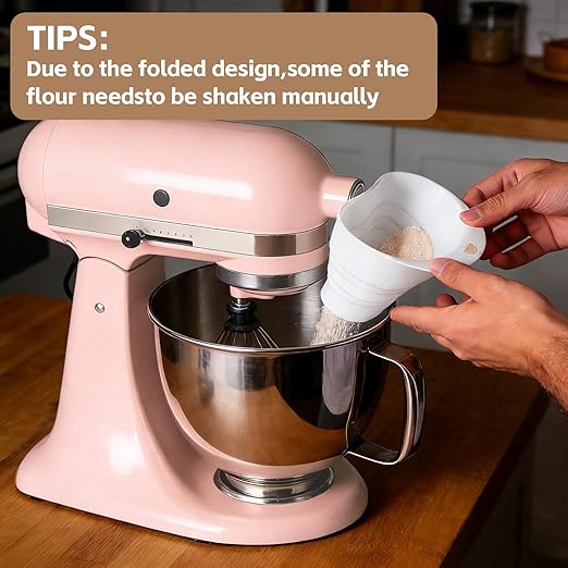 Flour Funnel for Kitchen Aid Stand Mixer, Silicone Foldable Stand Mixer Attachment, Spill-Free Ingredient Chute for Artisan Series, BPA-Free, Dishwasher Safe