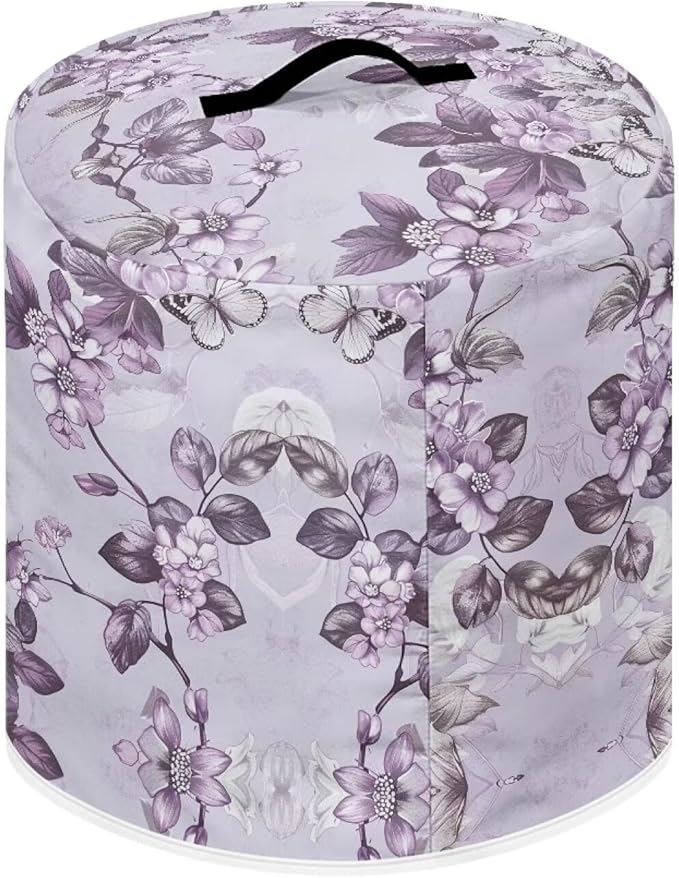 Purple Flower Pressure Cooker Cover for Women Dust Protection Insulated Rice Cooker Cover with Easy to Clean Lining Dust Cover with Pockets for Instant Pot 8 Quart Appliance Cover