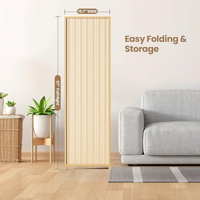 8 Panel Room Divider and Extra Wide Folding Privacy Screen, 126" W x 67" H, Bamboo Room Divider for Room Separation