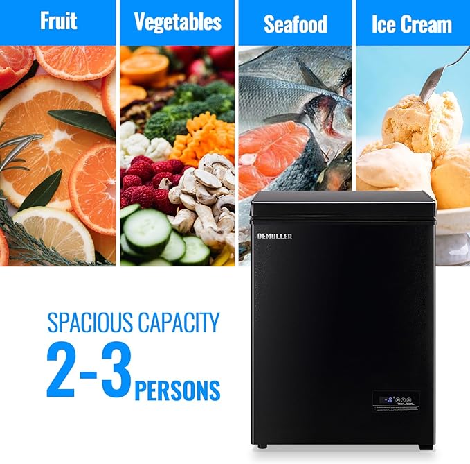 Mini Chest Freezer Compact Deep Freezing Machine with Electronic Temperature Control (Accurate to 1 ℉) Freestanding Small Freezer with 2 Removable Storage Baskets Black