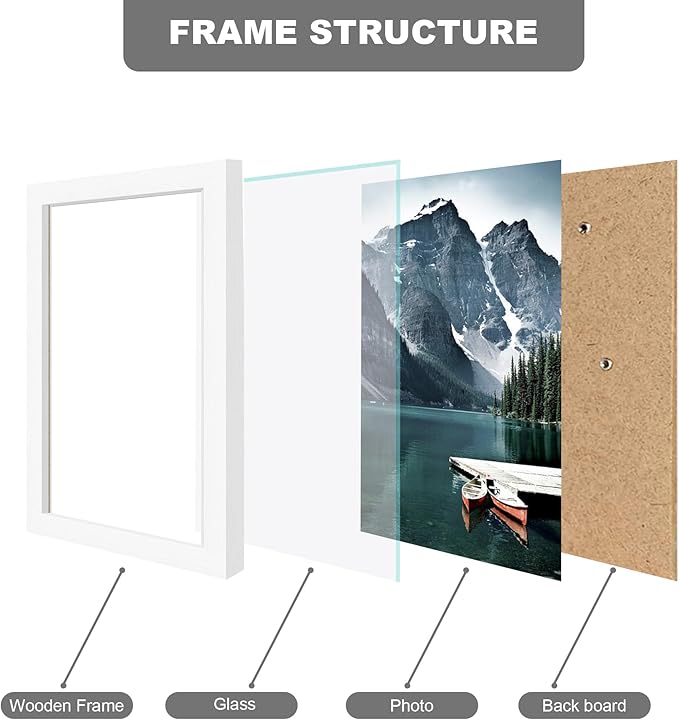 6x9 Picture Frame - Made of Real Glass and White Wooden Frame, 6 by 9 Photo for Wall or Tabletop Display, 3 Pack