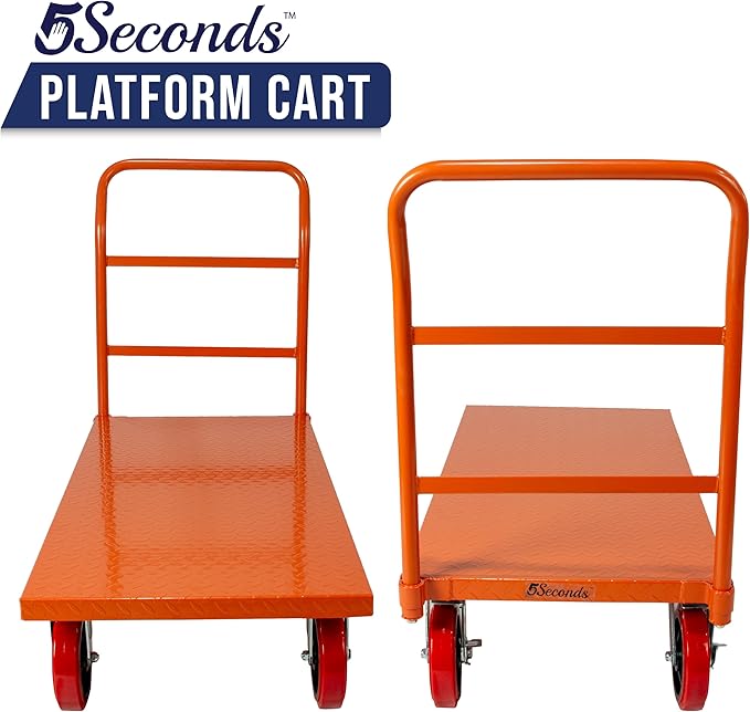 Platform Cart Industrial Dolly Cart 3300LB Heavy Duty 48” x 24” Platform Hand Truck Push Cart Super Heavy Duty Diamond Plate Commercial Flatbed Cart 8'' Moving Swivel Wheels (Orange)