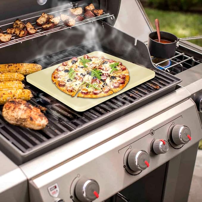 Onlyfire Pizza Stone for BBQ Oven and Grill - 15 x 12 Inch Rectangular Baking Stone Thermal Shock Resistant - Heavy Duty Large Ceramic Pizza Pan for Best Crispy Crust Pizza Bread