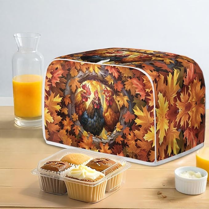UNICEU Maple Leaf Rooster Print Toaster Cover 2 Slience Fingerprint Protection for Bread Maker Kitchen Small Appliance Protection Home Decor
