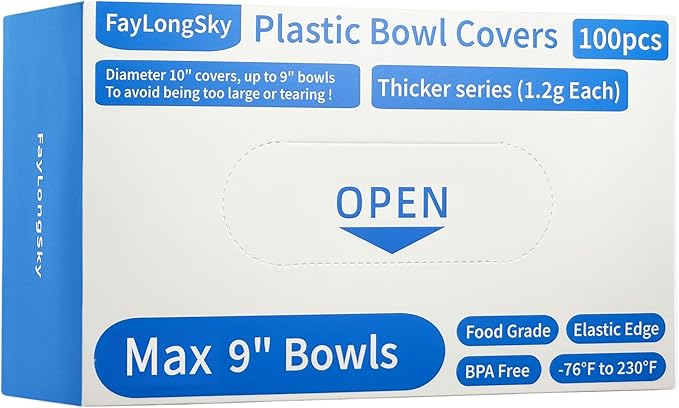 100 Boxed Bowl Covers Bread Proofing Plastic Wrap for Food Shower Caps for Sourdough Bread Baking Rising Elastic Reusable BPA Free Food Grade (Diameter 10")